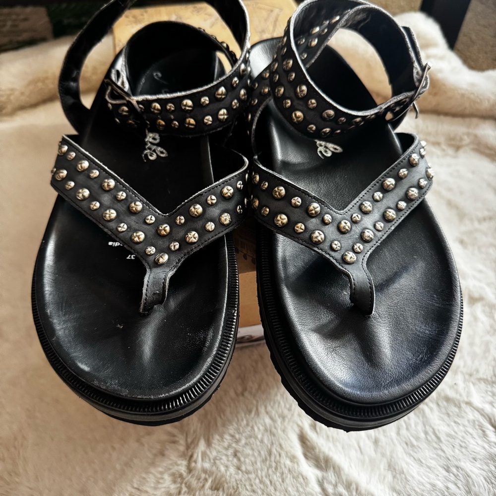 Free People Izzy Black Sandals with Silver Studs